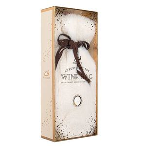 Pink Sky Luxury White Faux Fur Wine Bag with Tie String Closure